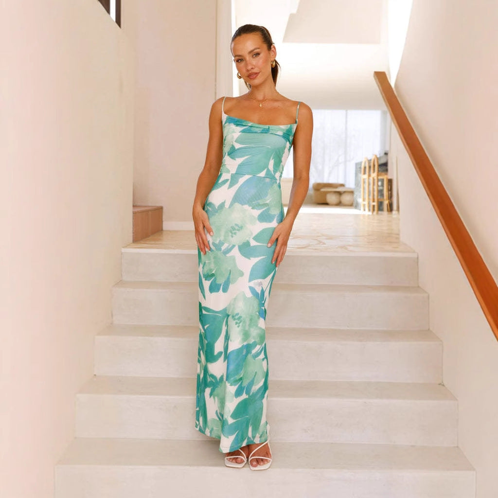 Damen Maxi-Kleid mit ärmellosem Schnitt und elegantem floralem Design Drune