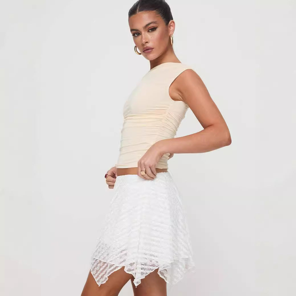 Damen verspielter Spitzenshorts mit asymmetrischem Saum Drune