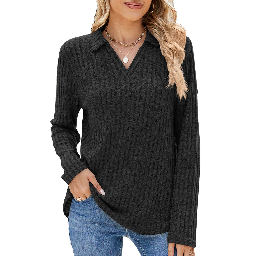 Damen Langarm Poloshirt mit feinem Rippenstrukturdesign Drune