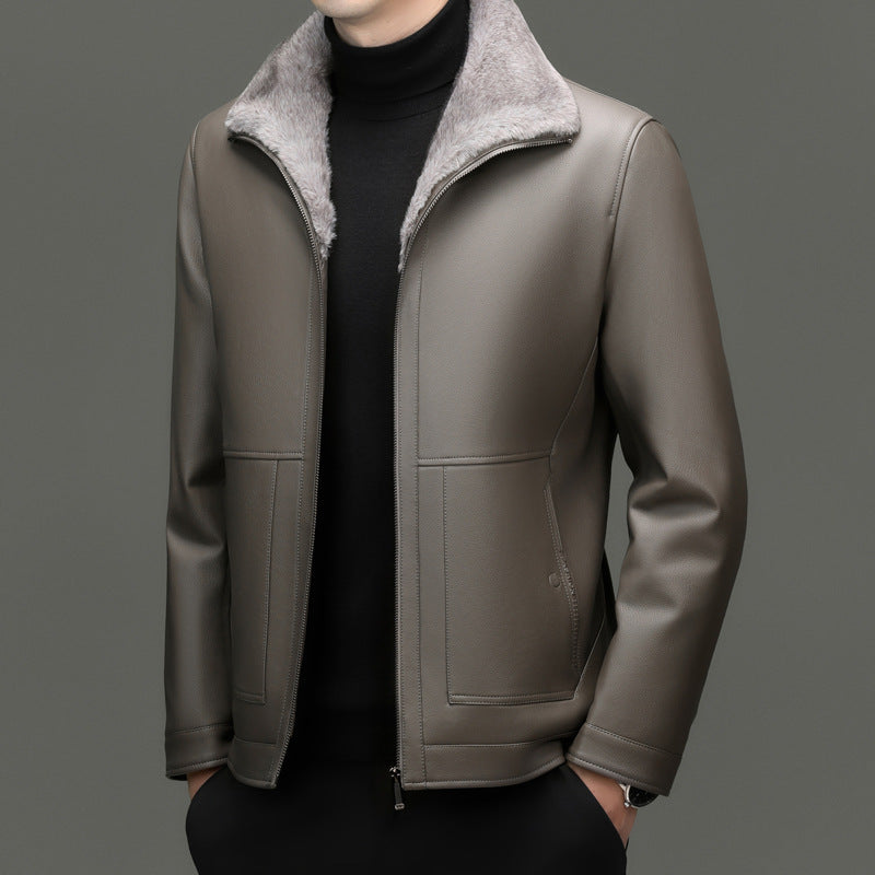 Herren Lederimitatjacke mit Teddyfellkragen und wärmendem Thermofutter Drune