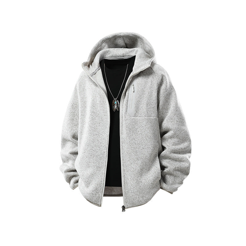 Herren Oversize Kapuzen‑Fleecejacke mit melierter Struktur, durchgehendem Reißverschluss und vertikaler Brusttasche Drune