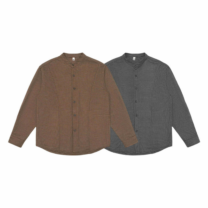 Unisex Oversize-Hemdjacke mit Stehkragen, Glencheckmuster und gerundetem Saum Drune