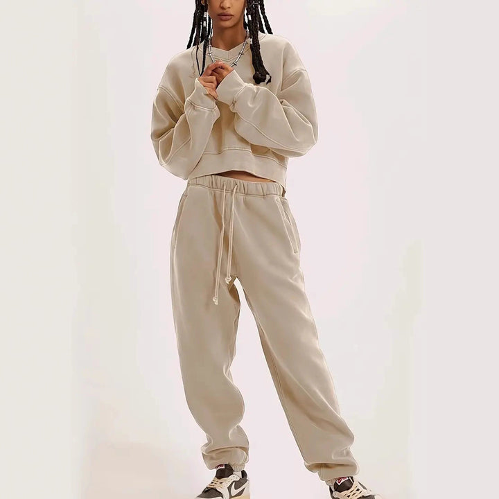 Damen Boxy-Sweatshirt mit überschnittener Schulter, verlängertem Rückenteil und brushed Fleece Drune