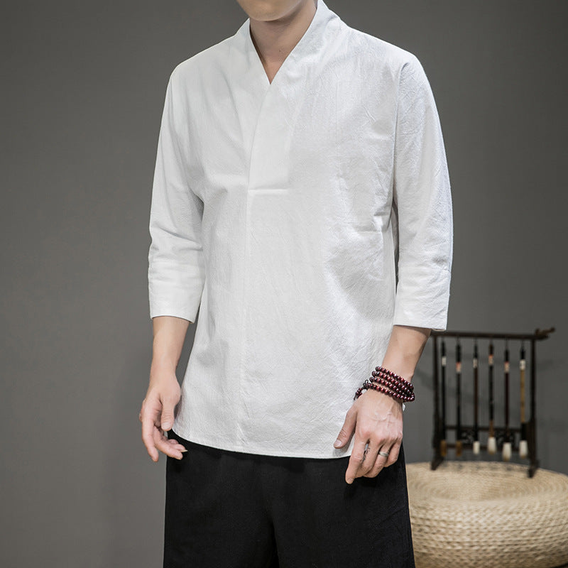 Herren nan modern geschnittene Kimono-Hemdjacke mit V-Kragen und 3/4-Ärmeln Drune