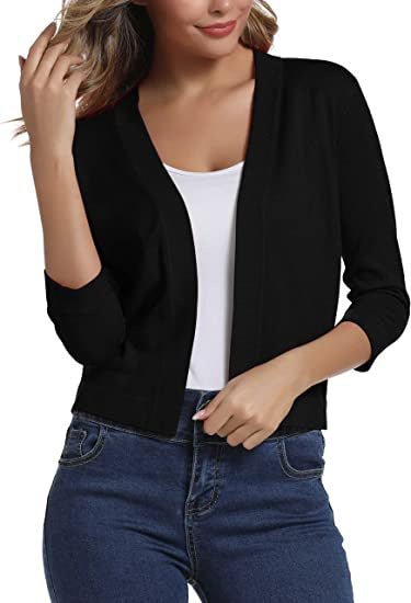 Damen nan offener Kurzcardigan mit dreiviertelärmeln und elastischem Saum Drune