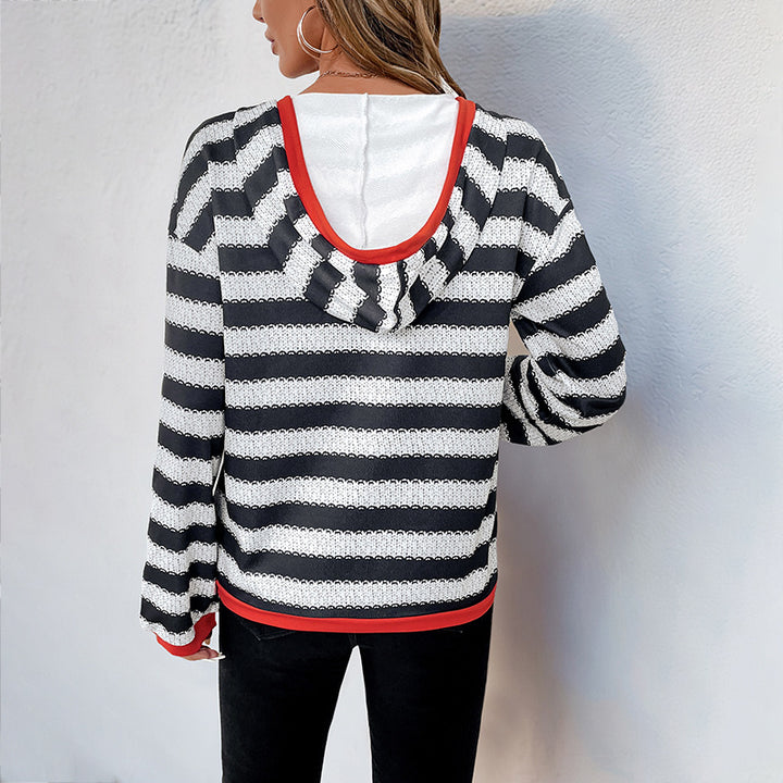 Damen Kapuzenpullover mit modernem Streifen-Muster und praktischem Kängurutasche Drune