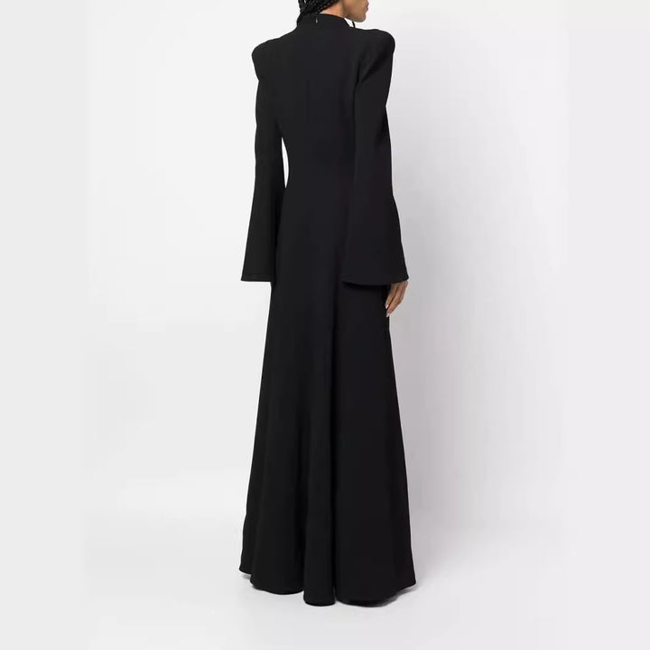 Damen Maxikleid im Blazerstil mit markanten Schulterpolstern, taillierter Silhouette und hohem Beinschlitz Drune