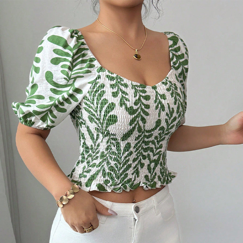 Damen Sommerbluse mit voluminösen Ärmeln und floralem Muster Drune