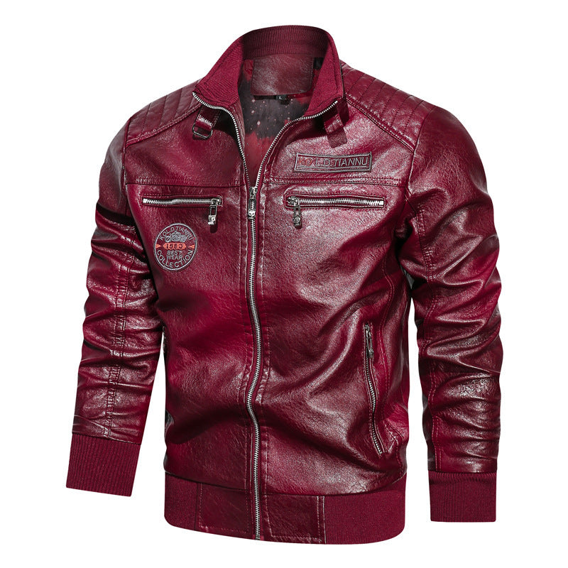 Herren Kunstleder‑Pilotenblouson im Aviator‑Look mit gesteppter Schulterpartie und Reißverschluss‑Taschen Drune