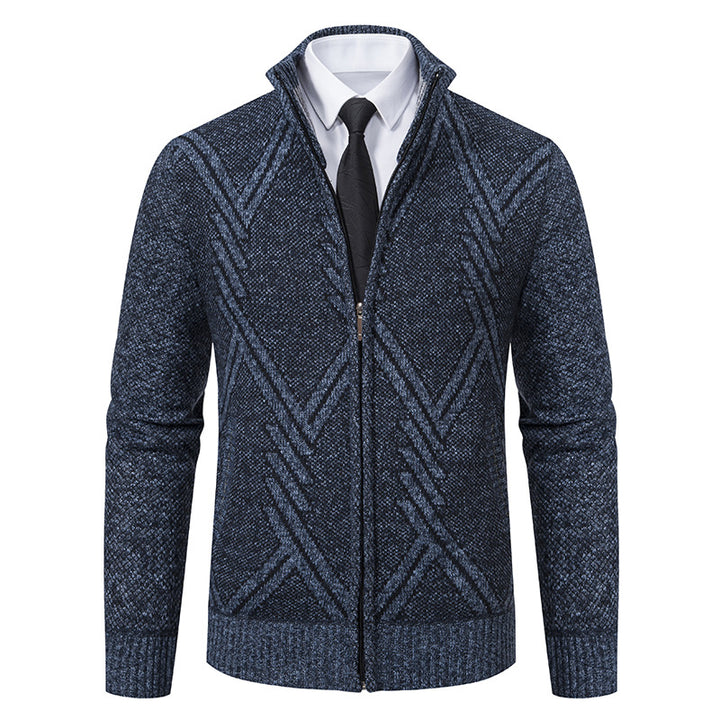 Herren Feiner Jacquard-Cardigan mit durchgehendem Reißverschluss, Stehkragen und Eingrifftaschen Drune