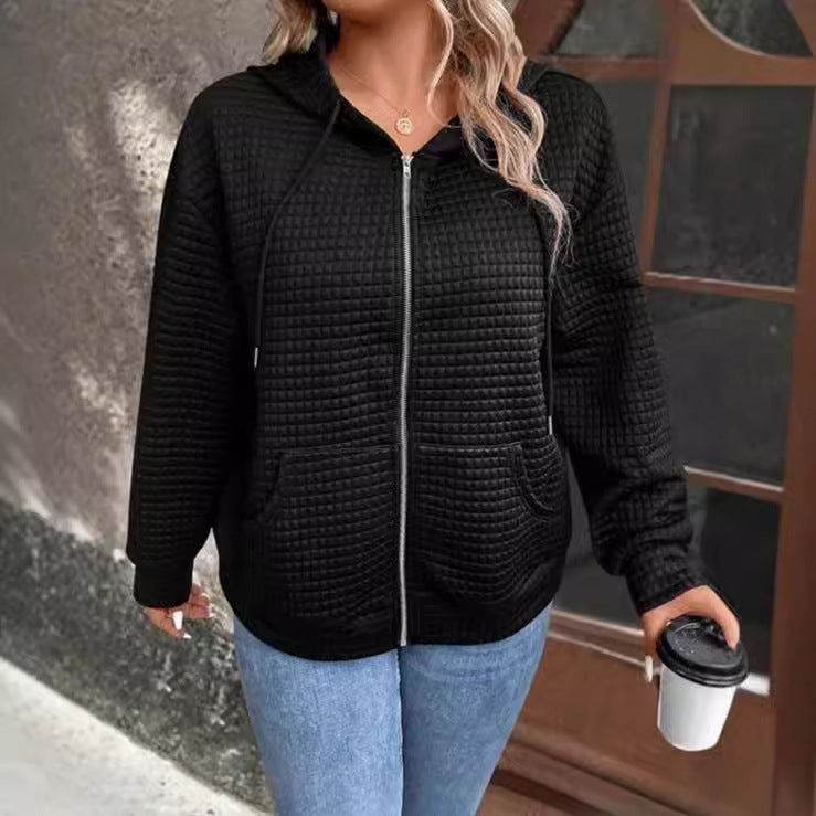 Damen lockere Kapuzenjacke mit strukturierter Waffeloberfläche und praktischen Taschen Drune