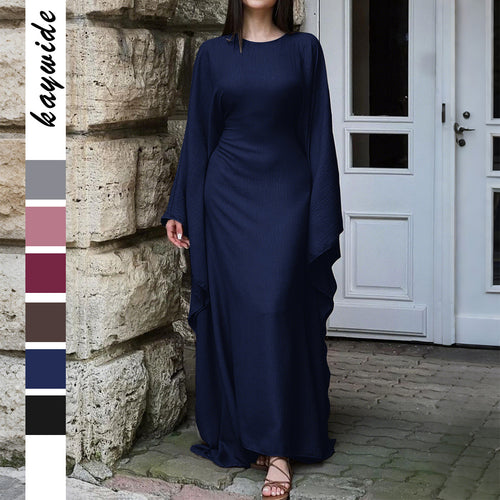Damen nan fließendes Maxikleid mit weiten drapierten Ärmeln aus Viskosemix Drune