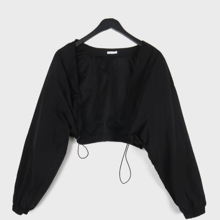 Damen cropped Langarmbluse mit Rüschen Drune