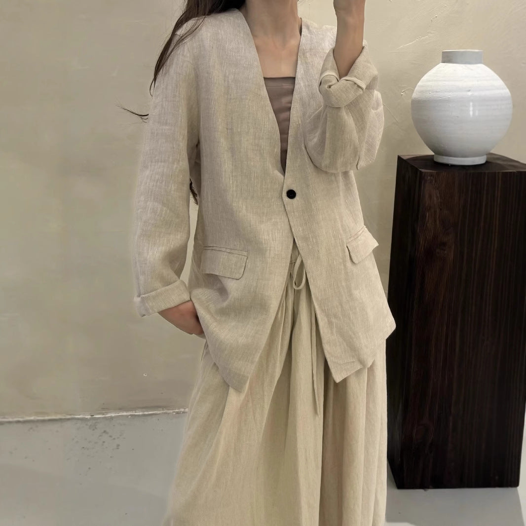 Damen Relaxed Fit Leinen Blazer Drune