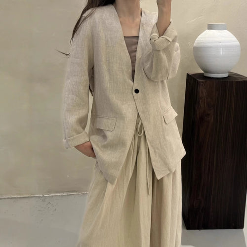 Damen Relaxed Fit Leinen Blazer Drune
