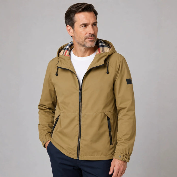 Herren Wasserfeste Übergangsjacke mit verstellbarem Kapuzenverschluss Drune