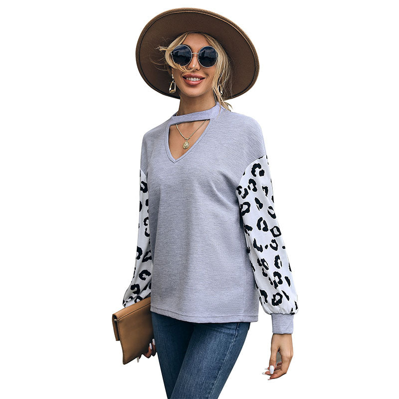 Damen Lässiger Pullover mit Leopardenärmel Drune