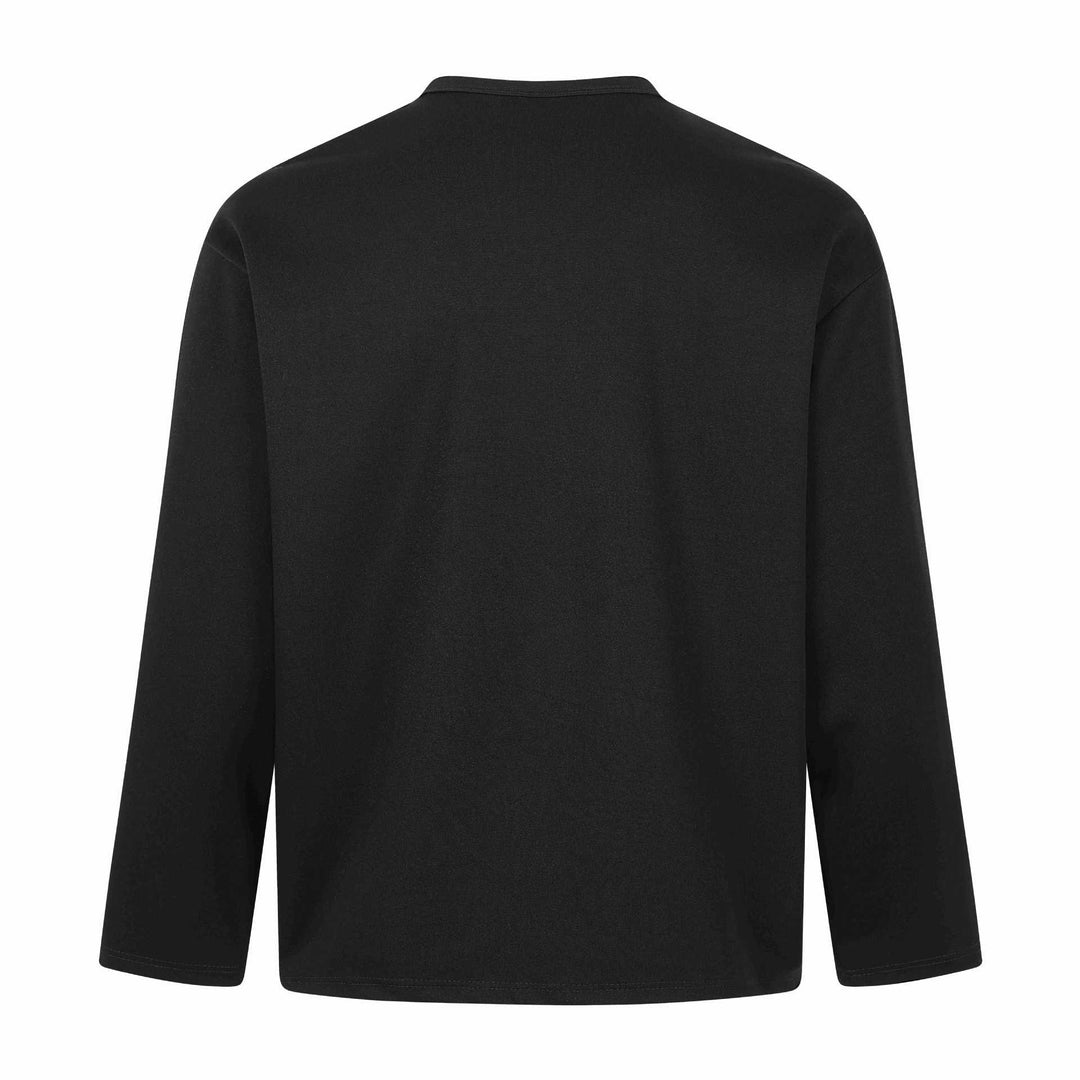 Unisex Oversize-Henley-Sweatshirt mit Notchkragen, 3/4-Ärmeln und Print Drune