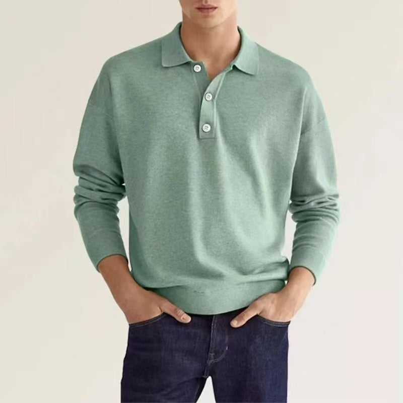 Herren hochwertiges Sweatshirt mit modernem Polo-Kragen und eleganten Knopfdetails Drune