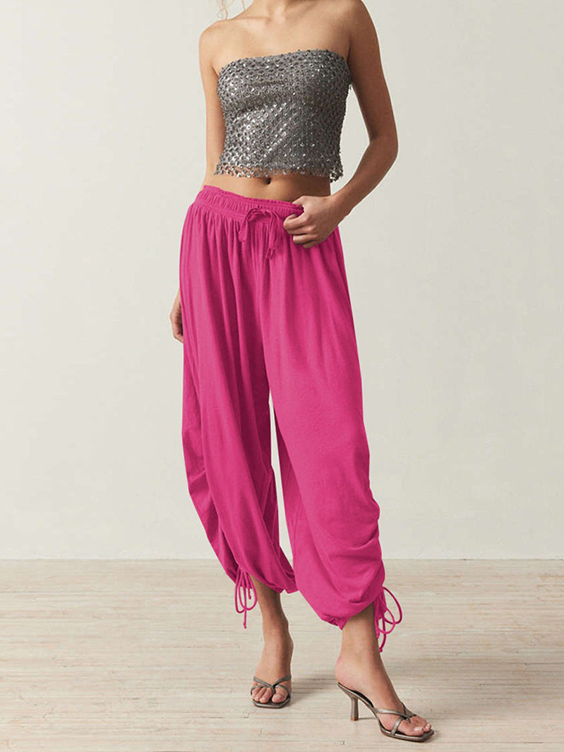 Damen Legere Weite Haremhose mit Kordelzug Drune