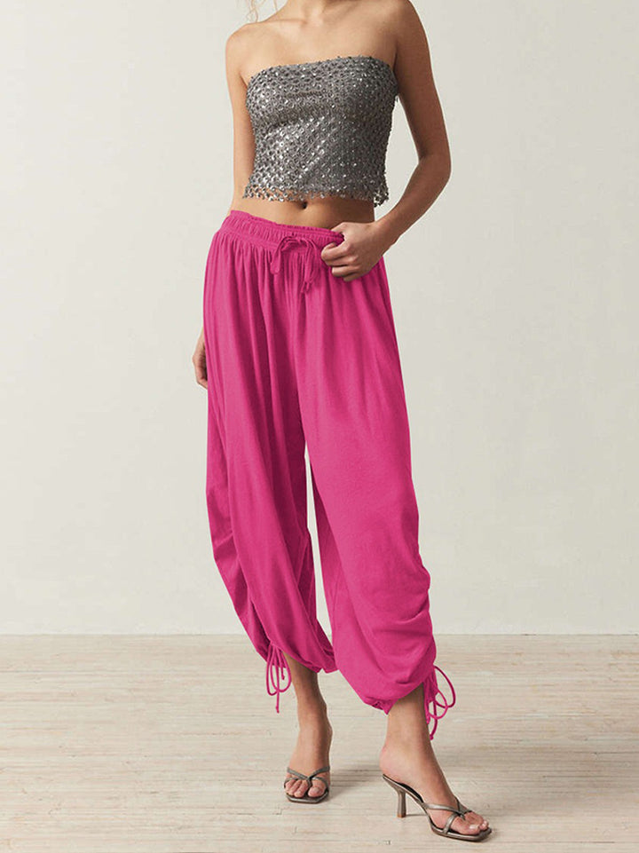 Damen Legere Weite Haremhose mit Kordelzug Drune