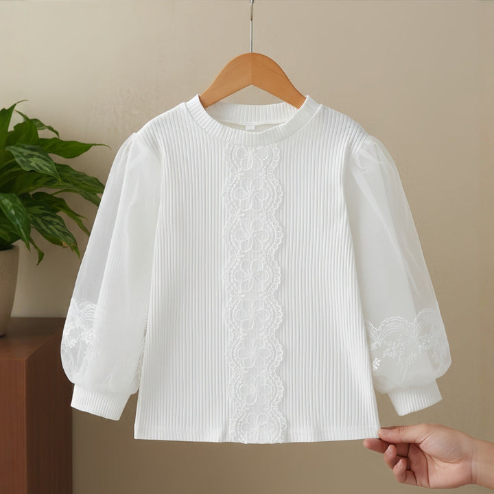 Damen schicke Bluse mit voluminösen Tüllärmeln Drune