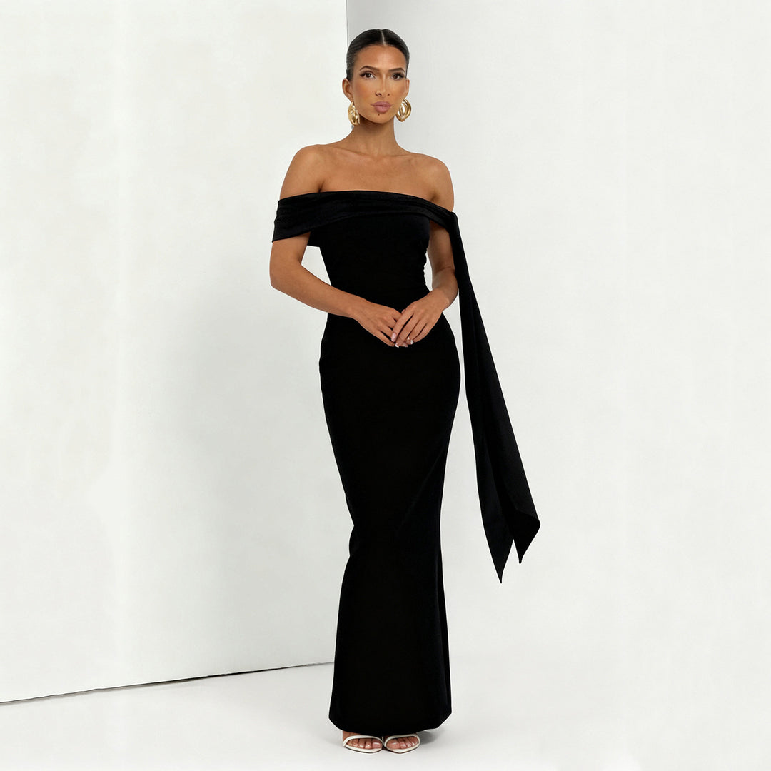 Damen Off-Shoulder Maxikleid mit eleganter Schleifenverzierung Drune