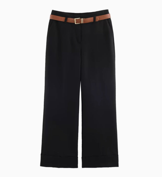 Damen 10+ weite High‑Waist Palazzohose mit Bügelfalte und Aufschlag Drune