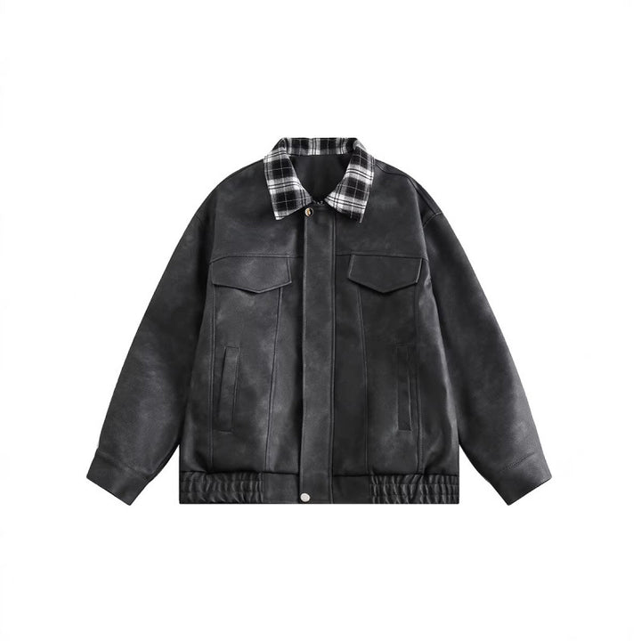 Herren Velourslederoptik Bomberjacke mit kariertem Hemdkragen, Pattentaschen und elastischem Saum Drune