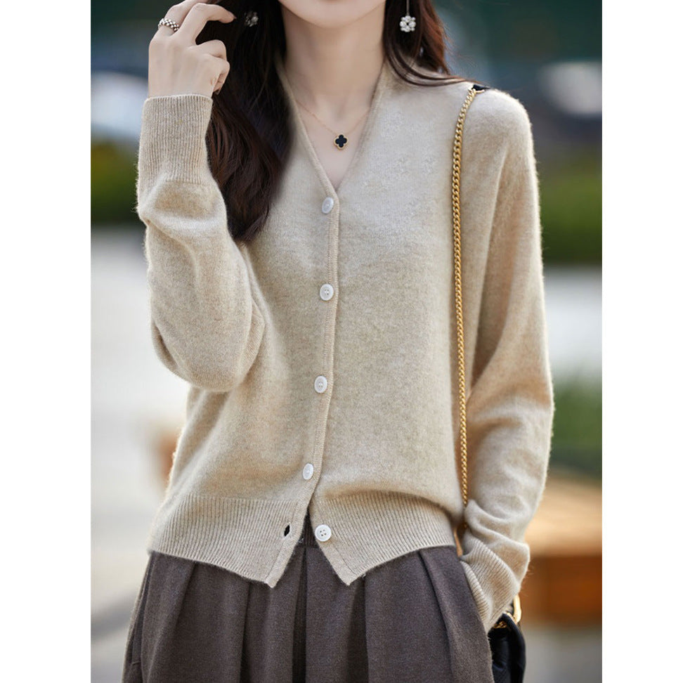 Damen Langarmstrickjacke aus weichem Material mit elegantem V-Ausschnitt Drune