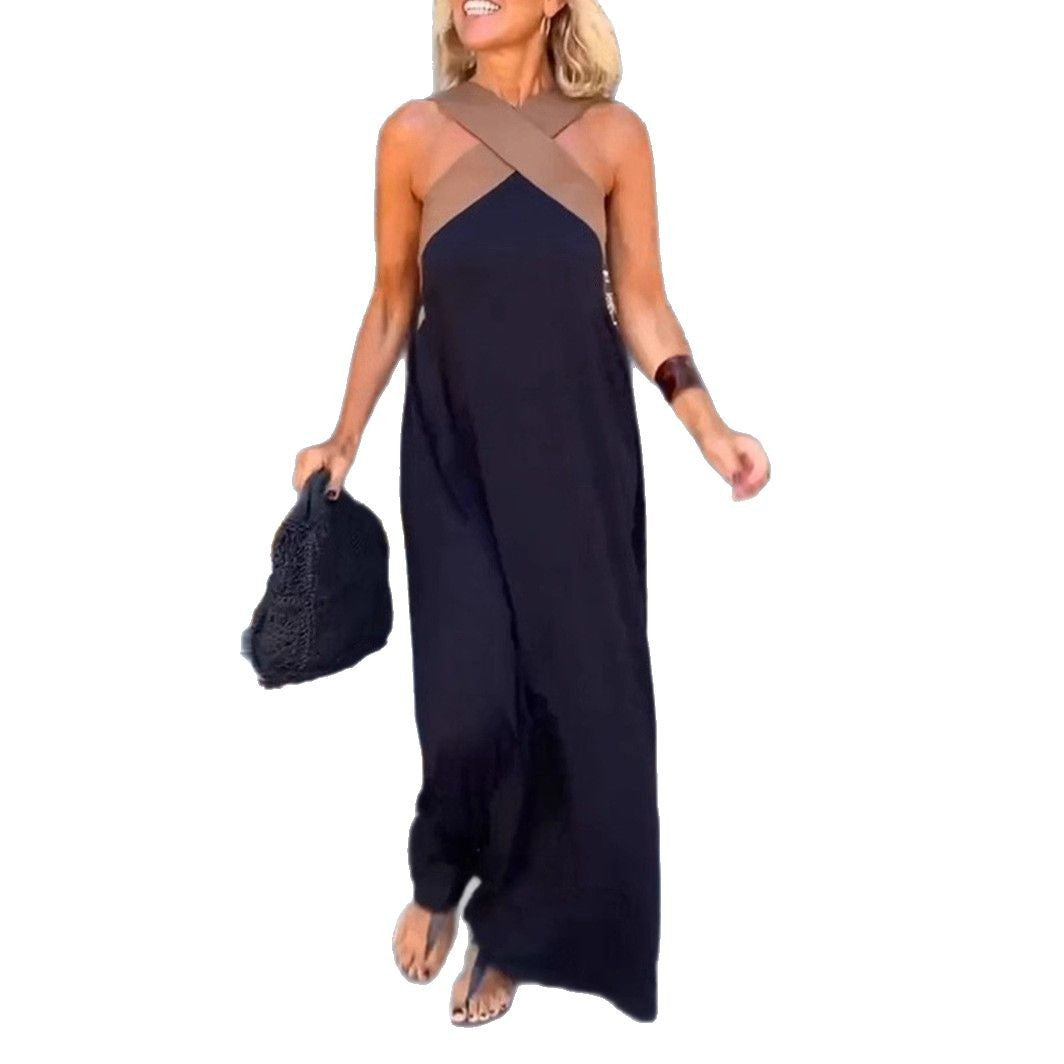 Damen nan luftiges Kaftankleid mit überkreuztem Trägerdetail, Brustpasse und weitem Fall Drune