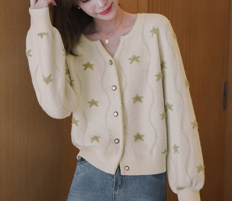 Damen Strickjacke mit floralem Muster und Knopfdetails Drune