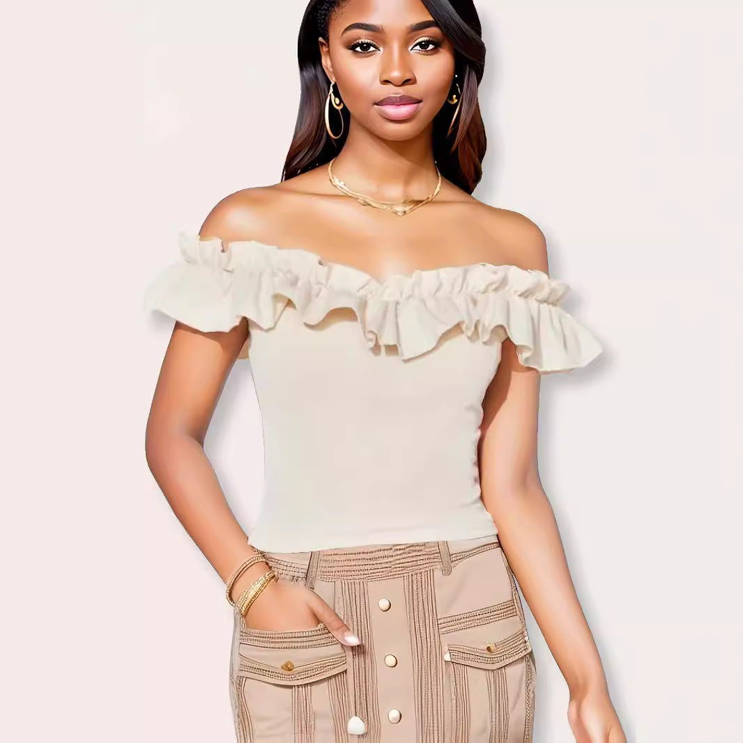 Damen Off-Shoulder Oberteil mit Rüschen Drune