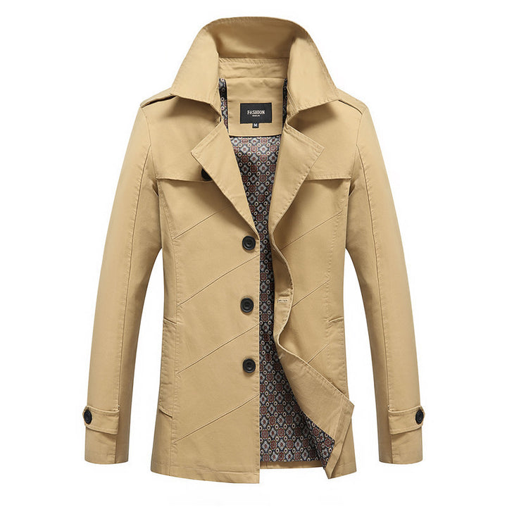 Herren Kurzmantel im Trenchcoat‑Stil mit Epauletten und kariertem Innenfutter Drune