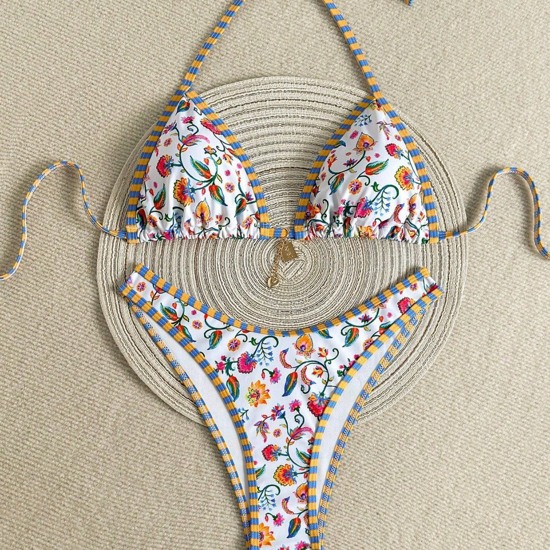 Damen Triangel-Bikini mit buntem Floral-Print Drune