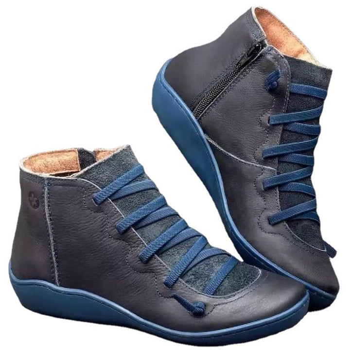 Damen Knöchelhohe Komfort-Boots mit elastischer Zier-Schnürung und seitlichem Reißverschluss Drune