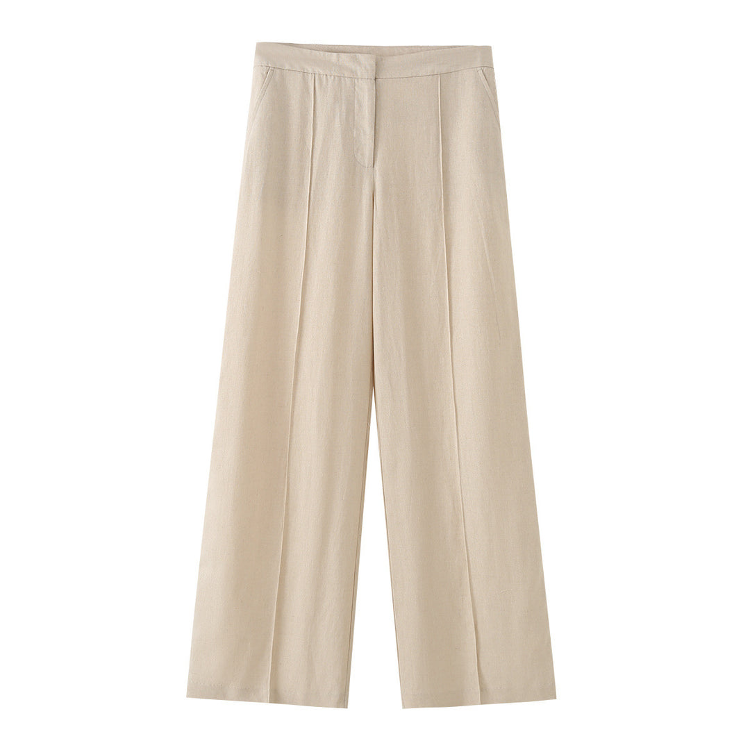Damen Weit geschnittene Leinenhose mit Bügelfalte und hoher Taille Drune