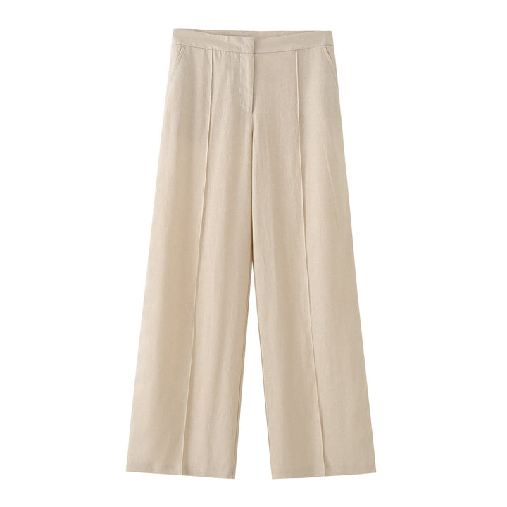 Damen Weit geschnittene Leinenhose mit Bügelfalte und hoher Taille Drune