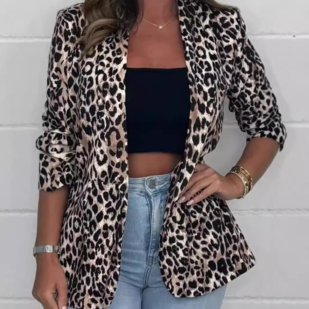 Damen Modischer Blazer mit Animal-Print Drune