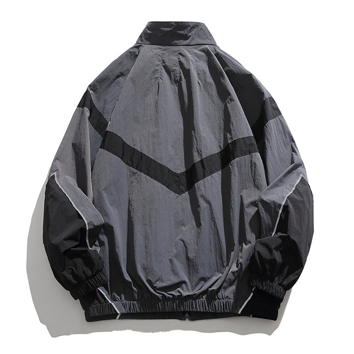 [Unisex] Oversize technische Wind- und Regenjacke mit Stehkragen, reflektierenden Paspeln und elastischem Saum Drune