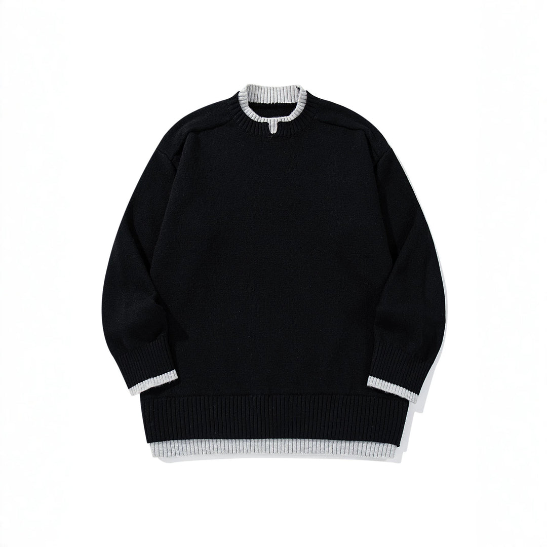 Damen Oversize‑Strickpullover mit kontrastiertem Rippkragen und verlängertem Bund Drune