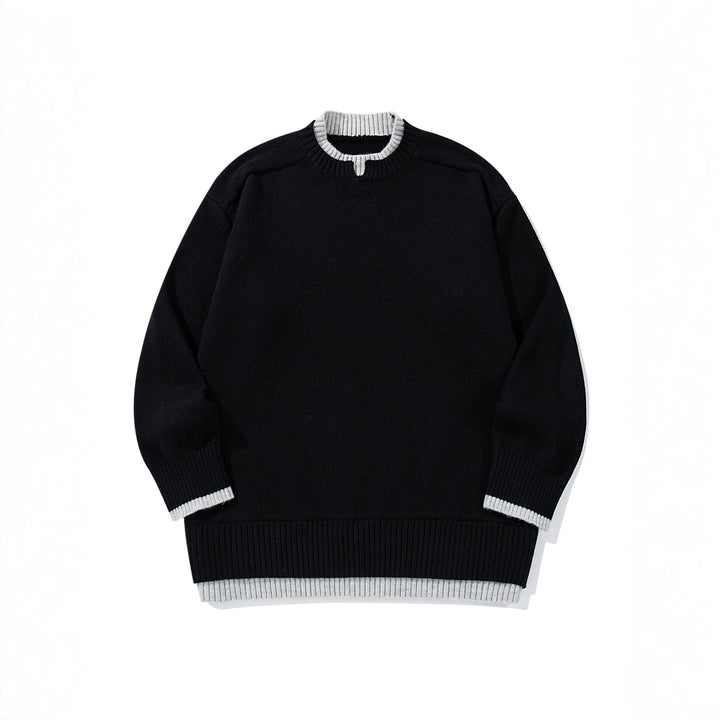 Damen Oversize‑Strickpullover mit kontrastiertem Rippkragen und verlängertem Bund Drune