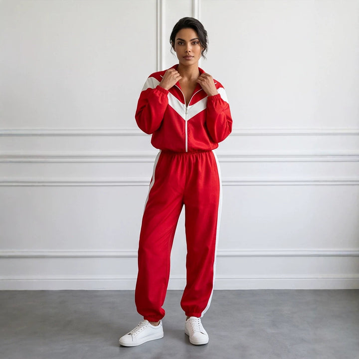 Damen Retro-Trainingsanzug mit Reißverschlussjacke und elastischer Bundhose Drune