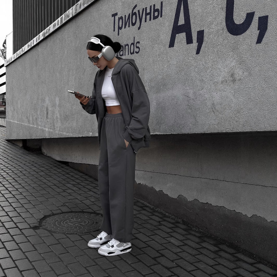 Damen Zip-Hoodie und Relax-Fit Jogginghose aus French-Terry mit elastischem Bund und Kängurutaschen Drune