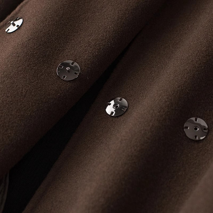 Damen Eleganter Wollmantel mit Abnehmbarer Kapuze Drune