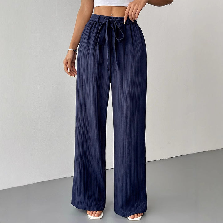Damen Weite Plissee-Hose mit Bindeband und elastischem Bund Drune