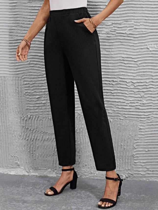 Damen nan hochgeschnittene konisch geschnittene Business-Hose mit elastischem Bund und seitlichen Eingrifftaschen Drune
