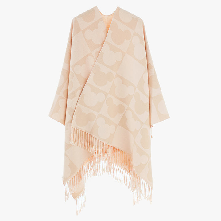 Damen Oversize-Capeponcho mit Jacquard-Motiv und Fransen Drune