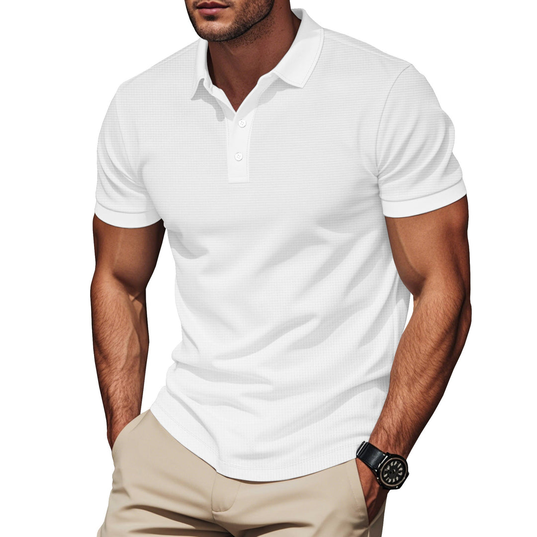 Herren nan elegantes Struktur-Poloshirt mit Kentkragen, kurzer Knopfleiste und atmungsaktivem Stretchjersey Drune