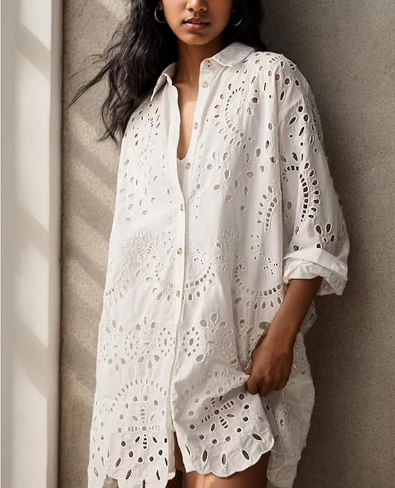 Damen Lässige Sommerbluse mit broderie anglaise Drune